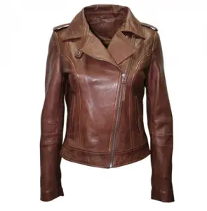 Ladies Casual Retro Brando Soft Nappa Leather Biker Jacket