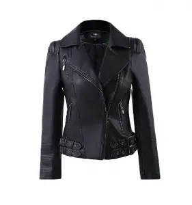 LLF Women’s Faux Leather Zip Up Moto Biker Jacket With Many Details