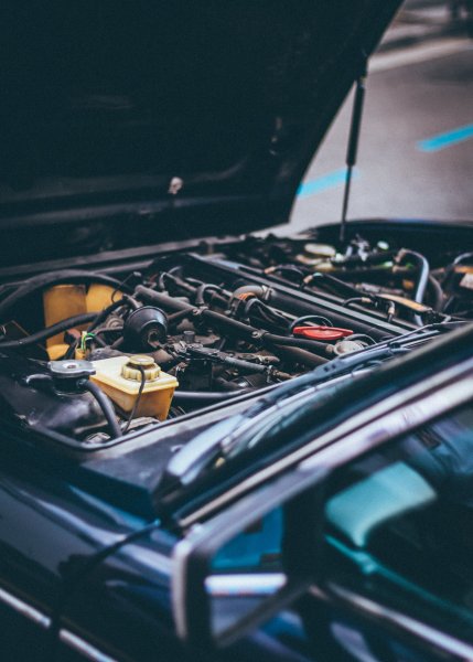 under a hood of a car